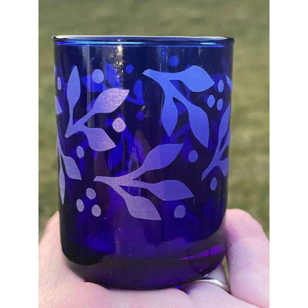 Vintage Cobalt Blue Czech look Etched Glass
